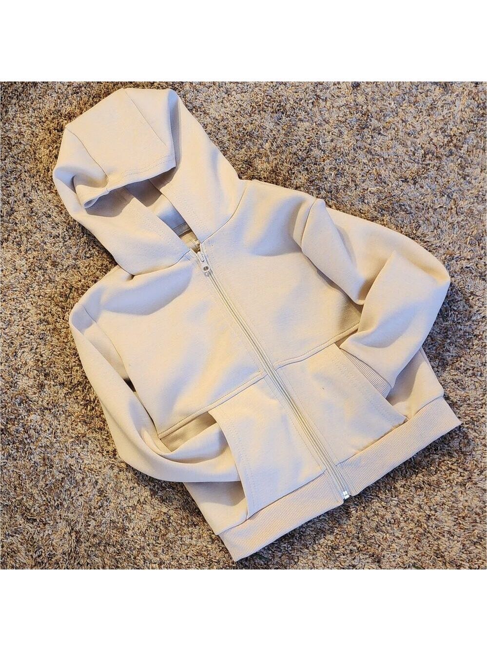 Stitch & Stone Kids 6 Beige Tan Surf Beach Puff Print Zip Hoodie NWOT